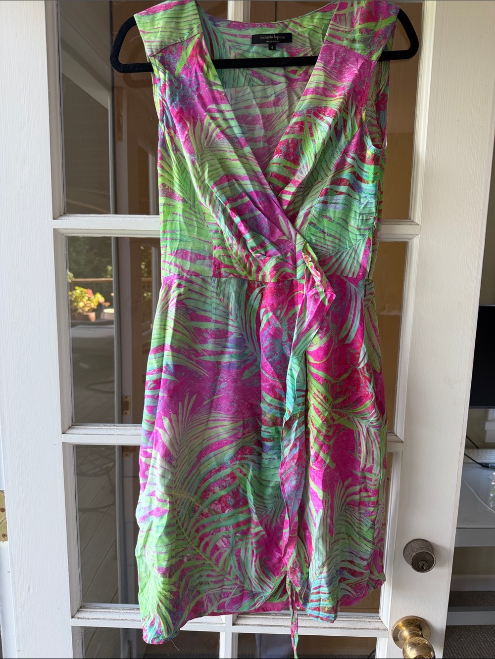 Ann Taylor Tropical Wrap Midi Dress in Pink and Green